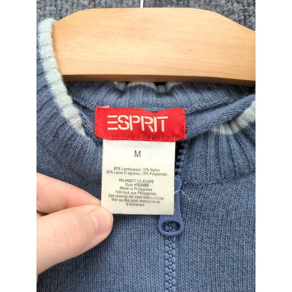 ESprit Girl's 85% Lambswool 1/4 Zip Pullover Sweater Size M Blue Zip Pocket - Picture 7 of 9
